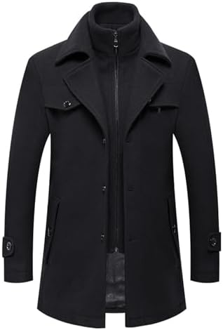 wantdo Men's Slim Fit Pea Coat Windproof Warm Coat Winter Formal