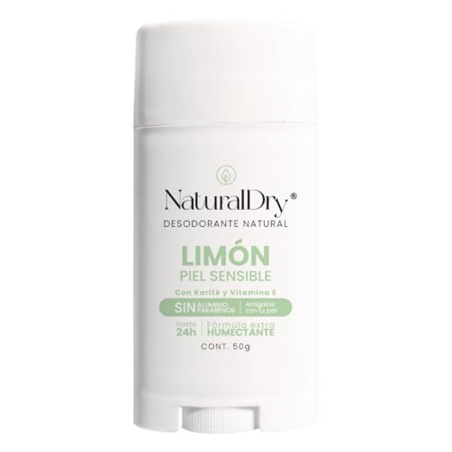 NaturalDry - Piel Sensible para toda la familia- Desodorante natural SIN Bicarbonato de Sodio - Para hombre y mujer - No obstruye los poros - Sin Aluminio - Sin Parabenos - Elimina el mal olor - Limón - Deodorant en barra (1 unidad)