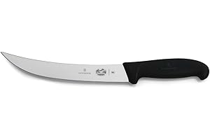 Victorinox Fibrox 8-Inch Curved Breaking Knife, Black - Swiss Made Butcher Knife, High Carbon Stainless Steel, Non-Slip Fibrox Pro Handle