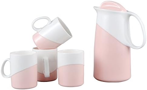 Neolith British Royal Design Porcelain Tea Cups and Kettle Set of 5 Color Pink