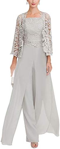 Women's 3 Pieces Mother Of Bride Dress Pant Suits With Lace Pleat Jacket For Wedding
