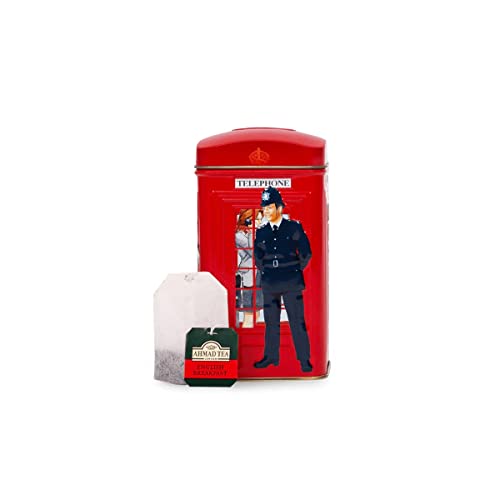 AHMAD TEA LONDON TELEPHONE BOX CADDY GIFT TIN, 20 TEABAG, ENGLISH BREAKFAST