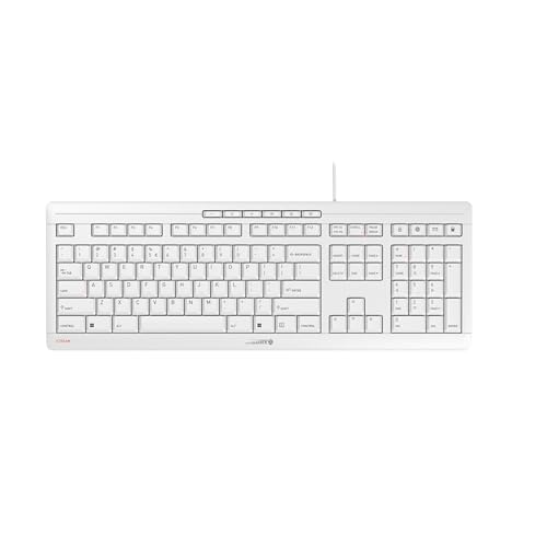 CHERRY Stream Keyboard, Kabelgebundene Tastatur, EU-Layout (QWERTY), Flüsterleiser Tastenanschlag, Einzigartiges Tippgefühl, Flaches Design, Weiß-Grau