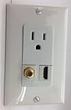 CUSTOM WHITE WALL PLATE HUBBELL AC 15A 110V POWER OUTLET + HDMI 1.4 + F-TYPE COAX TV HDTV 3DTV
