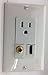 CUSTOM WHITE WALL PLATE HUBBELL AC 15A 110V POWER OUTLET + HDMI 1.4 + F-TYPE COAX TV HDTV 3DTV