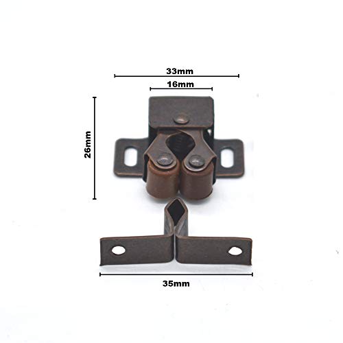 20pcs Double Roller Catch,Heavy Duty Latch Hardware for Cabinet Closet Doors (Bronze Tone)