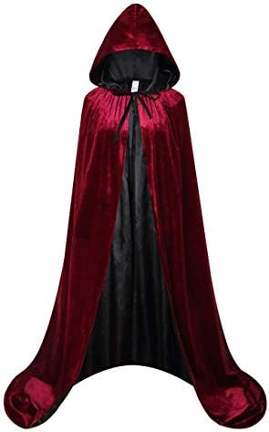 GRACIN 60" Adult Costume Hooded Cloak, Halloween Medieval Velvet Cape Lined with Satin