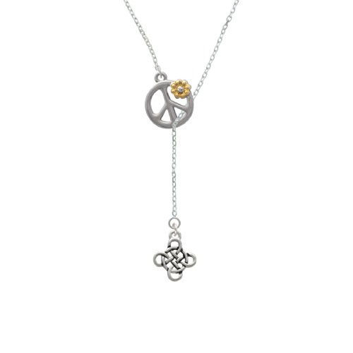 Celtic Knot Cross Peace Sign Lariat Necklace