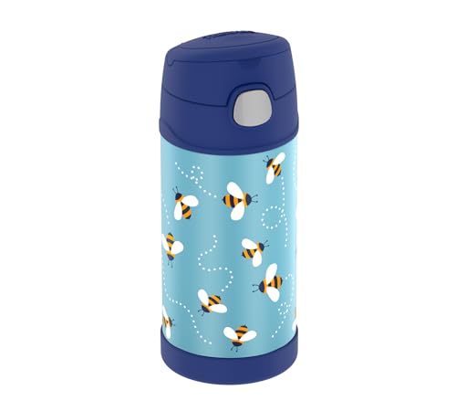 THERMOS kids FUNTAINER STRAW BOTTLE 0.35 L, bees, thermos flask for children, made of stainless steel, with straw, 12 hours cold, absolutely leak-proof, for school, nursery, break