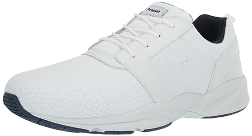 Propét Men's Stability X Lightweight Knit Mesh Athletic Shoe White/Navy 9 Wide…