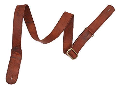 WerKens Genuine Leather Adjustable Mandolin,Ukulele Strap Belt, Soft Feel Comfortable Grip Slim Design - Brown - 1.40" inch Wide