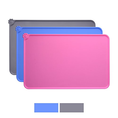 Dog Food Mat,Silicone Pet Feeding Mats,Non Slip Waterproof Cat Bowl Trays Food Container Placemat for Small Animals (18.5"x11.8", Pink)