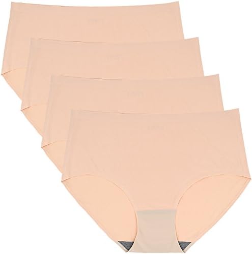 CeeDeek Big Size Underpants Ice Silk Briefs Seamless Panties for Lady Packs of 4 (2XL/9, Khaki)