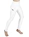 ODODOS High Waist Out Pocket Yoga Pants Tummy Control Workout Running 4 Way Stretch Yoga Leggings,White,Medium