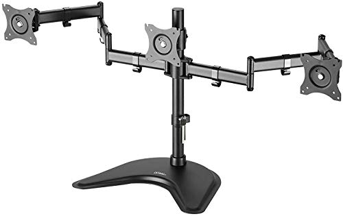 AVLT-Power Triple 27″ Monitor Free Standing Desk Stand – Mount Three 17.6 lbs Computer Monitors on 3 Articulating Adjustable Arms – Organize Your Work Surface with Ergonomic VESA Monitor Mount