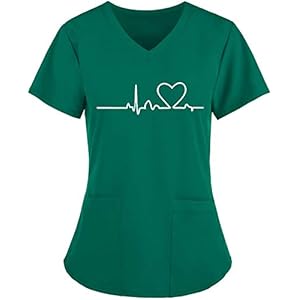 AIEIR Ziekenhuis sliphemd korte mouwen V-hals gemengde stof casack dames zorg met liefde motief bont arts uniform…