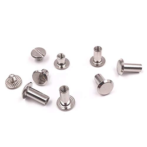 Seloky 100 Sets Silvery Chicago Screws Assorted Kit 1/4 3/8 1/2 Inches Screw Posts Metal Accessories Nail Rivet Chicago Button for DIY Leather Decoration Bookbinding Round Flat Head Stud Screw - Thumbnail 3