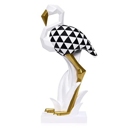 Quoowiit Sculptures Home Decor, Flamingo Statues and Figurines, Bird Figurine Decorations for Living Room, Shelf, Table, Garden, Resin Modern Simple Animal Sculpture with Unique Triangle Embossment