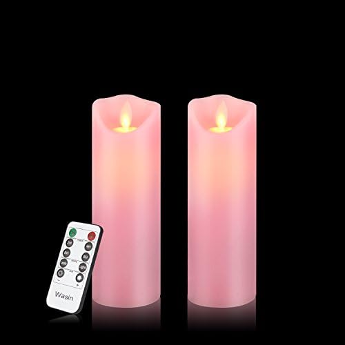 Flameless Candles Flickering Candles Decorative Battery Flameless Candle Classic Real Wax Pillar With Dancing LED Flame &amp; 10-key Remote Control 2/4/6/ 8 Hours Timers (Pink)
