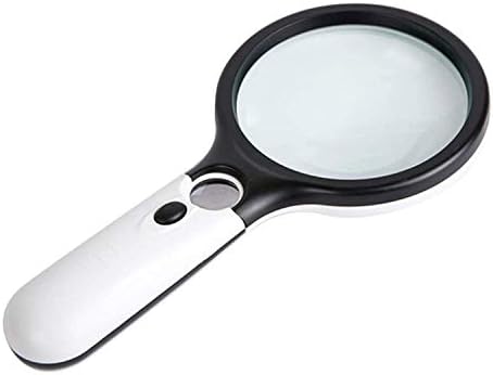 手持ちルーペ 3個ledライト付き 虫眼鏡 拡大鏡 倍率3倍45倍 直径75mm 携帯便利 軽量 読書 新聞 鑑定用 照明用 子ども 高齢者及び専門家使用可能