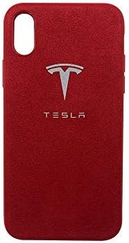 TESLA TMT for Tesla Model X S iPhone Phone Case 6/6s/7/8/X/XR/XS/XS MAX Mobile Phone Skin Phone Case Alcantara Material (Red, iphone7/8)