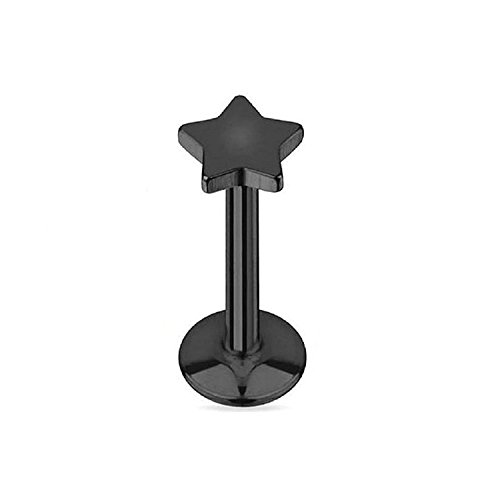 16G Star Flat Top 316L Surgical Steel Internally Threaded Barbell - Sold Individually (Black, Length: 1/4")
