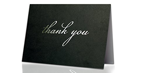 Thank You Cards - 30 Satin Black Notes with Silver Embossing + Envelopes with Glue - Perfect for Wedding, Bridal Party, Baby Shower, Birthday Party, Graduation, Promotion, Engagement - 6.9 x 4.9 in!