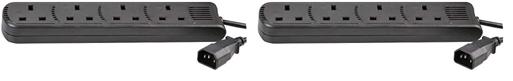 Pro Elec PEL01204 IEC C14 Plug to 4-Gang mains Extension Lead, Black, 1 m (Pack of 2)