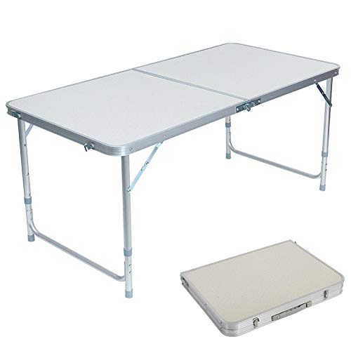 Lovinland Aluminum Folding Table, Portable Camping Table 4 Foot Lightweight Foldable Table Height Adjustable for Party Picnic Dining Outdoor Indoor Use