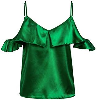 Glamaker Women's Adjustable Strap Off Shoulder Ruffle Sleeve Silk Satin Cami Tank Top Blouse