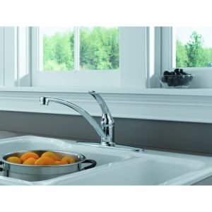 Delta Foundations Chrome Kitchen Faucet, Contemporary 3 Hole Kitchen Sink Faucet, Single Handle, Chrome B1310LF
