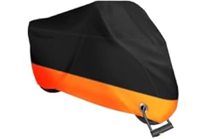 XYZCTEM Motorcycle Cover,All Season Black&Orange Waterproof Outdoor Sun Motorcycle Cover,Fits up to 116" Motors