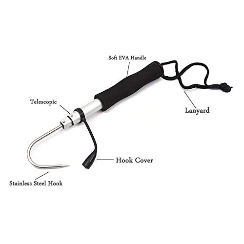 MIGHTYDUTY New Three-Section, Telescopic Fish Gaff with Stainless Sea Fishing Spear Hook Tackle, Aluminum Alloy Pole for Saltwater Fishing