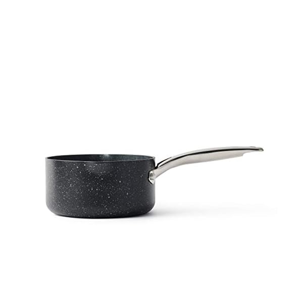 GreenChef-Milk-Pan-with-2-Spouts-Non-Stick-Aluminium-Cookware-Induction-Oven-Safe-Pot-16-cm16-Litre GreenChef Berlin Rocks Non-Stick 16 cm/1.6 Litre Milk Pan, PFAS Free, Black