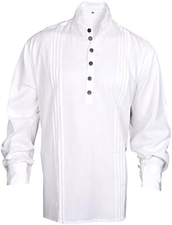 MyGothicShop Men's Pirate Renaissance Shirt Medieval Caribbean Hippie Costume Off-White