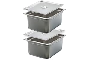 Tiger Chef 6-inch 1/2 Half-Size 22 Gauge Stainless Steel Anti-Jam Steam Table Pan with Lids 2-Pack