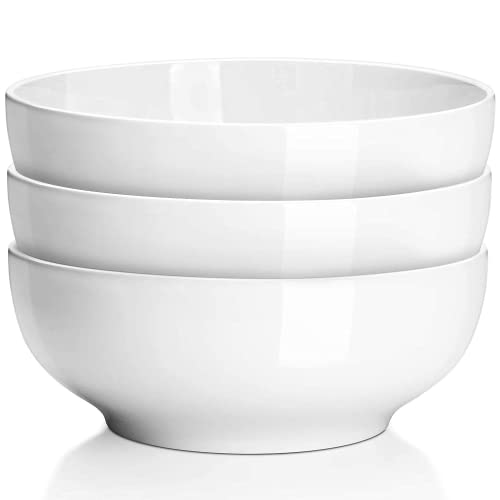DELLING 60 Oz Large Serving Bowls Set, 8" White Soup Bowls Big Salad Bowls for Kitchen, Ceramic