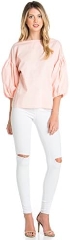 Women's Poplin Balloon Sleeve Top Peach Medium