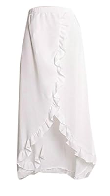 Pandapang Womens Solid Slit Ruffles Holiday Casual Beach Long Skirt