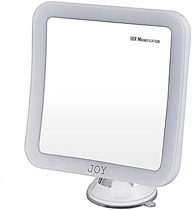 Joy 10X Magnifying Lighted Makeup Mirror - Daylight LED Travel Vanity Mirror - Compact, Cordless, Locking Suction, 360 Rotation, Portable Illuminated Bathroom Mirror (Square)