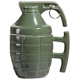 Hyzone Creative Ceramic Grenade Mug,Daily Water Mug With Lid,Military-style Embossed Coffee Cup (Green)