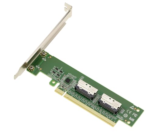 KALEA-INFORMATIQUE MCIO 8i PCIe 5.0 to 2 Port Adapter Controller Card for NVMe M2 M3 U2 U3 SSD or PCIe Plates