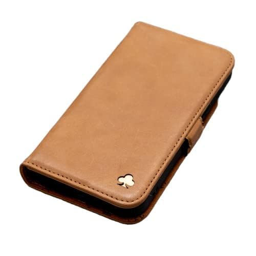 PORTER RILEY - Leather Case Compatible with iPhone 16 Pro Max. Premium Genuine Leather Stand/Cover/Wallet/Flip Case with Card Slots & Horizontal Stand (Tan)