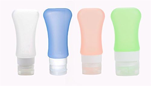 FNSHIP Portable Food Grade Squeeze Silicone Liquid Travel Bottles TSA Approved For Shampoo, Conditioner, Lotion, Toiletries, condiments (F1,3OZ,PACK OF 4)