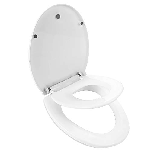 Elongated Toilet Seat With Built-In Potty Training Seat - Soft Close, Non-Slip, Magnetic Kids Seat
