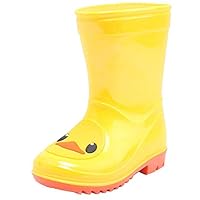 D.S.mor Toddler Little Kid Big Kid Yellow Duck Soft Rubber Rain Boots Anti-Slip Rain Shoes (Toddler 7 M)