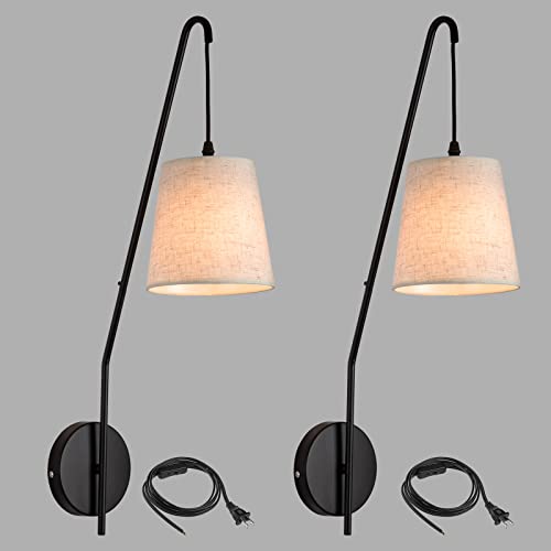 Plug in Wall Sconces Set of Two, Wall Lamps for Bedrooms Set of 2, Black Farmhouse Wall Mounted Lights for Bedside, Living Room, Rustic Sconces Wall Lighting Fixtures with 59inch On/Off Switch Cord