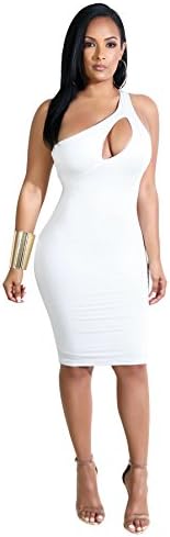 JIMUJIMU Women One Shoulder Above Knee Length Night Club Dress
