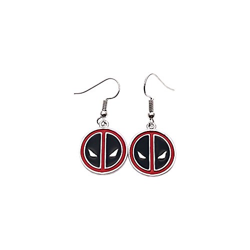 Marvel Comics Silvertone Deadpool Logo Dangle Earrings with Gift Box