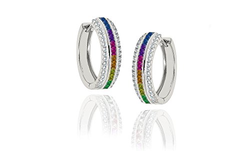 Women Cubic Zirconia 22MM Princess Cut Rainbow Hoop Earrings